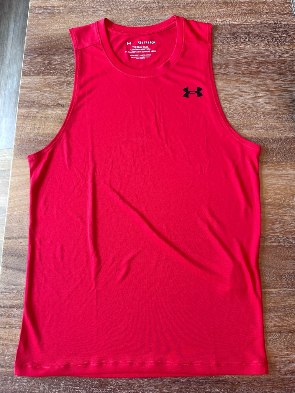 Under Armour Men’s Red Athletic Sleeveless Tank with Black Logo